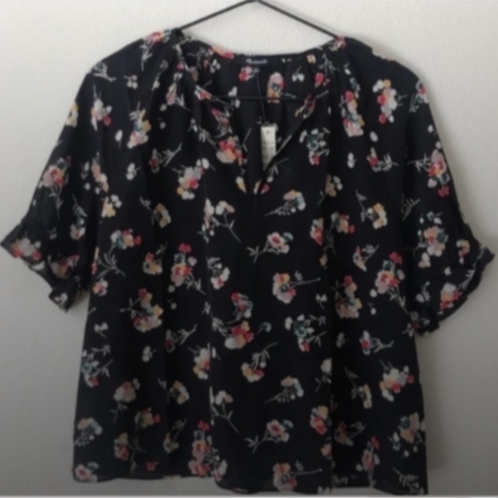 NWT Madewell Silk Notched Ruffle Cuff Blouse - Picture 3 of 9